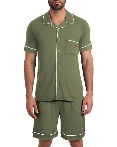 Jared Lang '2-Piece Camp Shirt & Shorts Pyjama Set - Green