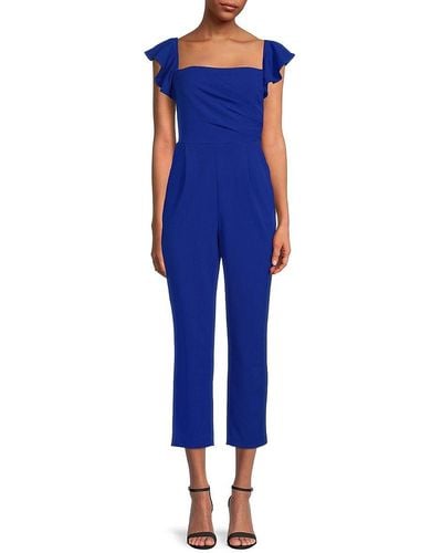 Calvin Klein Flutter Sleeve Cropped Jumpsuit - Blue