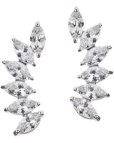 CZ by Kenneth Jay Lane Look Of Real Rhodium Plated & Marquise Crystal Earrings - White