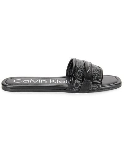 Calvin Klein Bonica Monogram Flat Sandals - Black