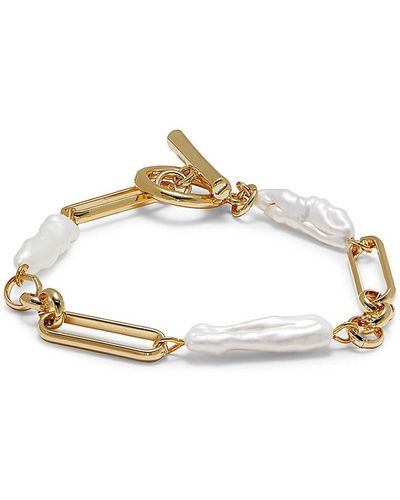 Argento Vivo Studio 14k Goldplated & 20.43mm Baroque Organic Freshwater Pearl Paper Clip Bracelet - Metallic