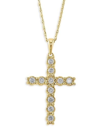 Effy ENY 14k Yellow Goldplated Sterling Silver & 0.54 Tcw Diamond Cross Pendant Necklace - Metallic