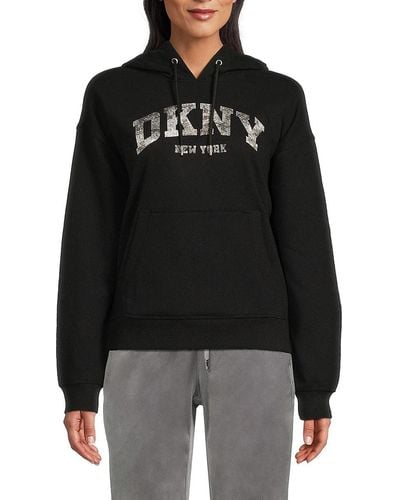 DKNY Logo Graphic Drawstring Hoodie - White