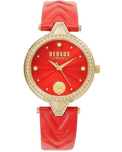 Versus 34mm Ip Yellow Gold, Crystal & Leather Strap Watch - Red