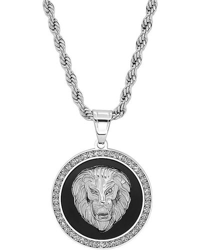 Anthony Jacobs Stainless Steel & Cubic Zirconia Lion Head Pendant Necklace - Black