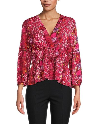 10 Crosby Derek Lam Lilith Floral Surplice Top - Red