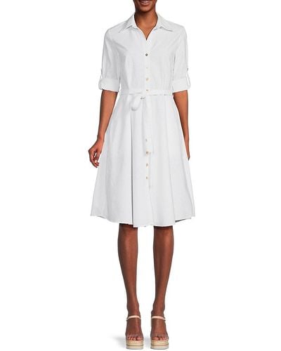 Sharagano Belted A Line Shirt Dress - Green