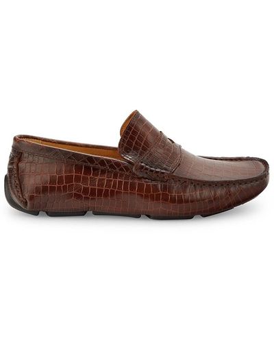 Saks Fifth Avenue Saks Fifth Avenue Croc Embossed Leather Penny Loafers - Brown
