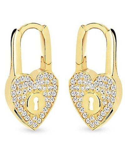 Gabi Rielle Love Struck Luxe Locket 14k Gold Vermeil & Pavé Cubic Zirconia Huggie Earrings - Metallic
