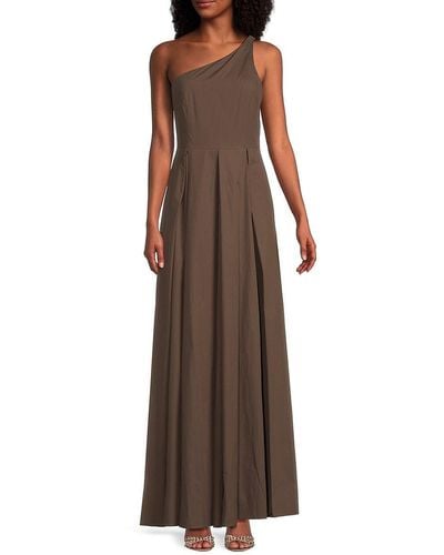 Brunello Cucinelli 'One Shoulder Pleated Maxi Dress - Brown