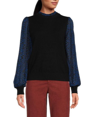 Nanette Lepore Leopard Puff Sleeve Sweater - Black
