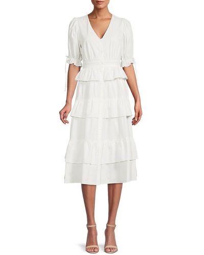 English Factory Puff Sleeve Tiered Midi Dress - White
