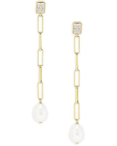 Adriana Orsini Alexandria Linear 18k Goldplated Sterling Silver, Cubic Zirconia & 10-11mm Cultured Pearl Drop Earrings - White