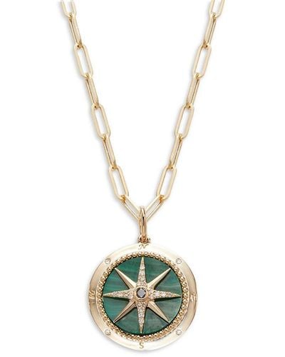 Effy 14K, Malachite & Diamond Star Burst Pendant Necklace - Metallic