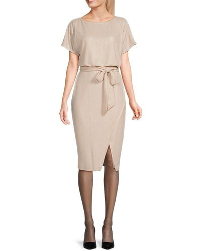 Kensie Short Sleeve Faux Wrap Midi Dress - Natural
