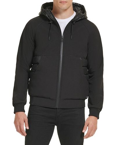 Kenneth Cole Channel Quilted Hooded Puffer Jacket - Black