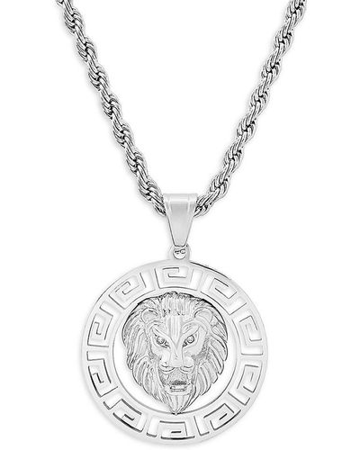 Anthony Jacobs Stainless Steel & Simulated Diamond Lion Pendant Necklace - White