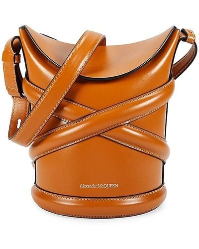 Alexander McQueen Curve Leather Bucket Bag - Orange