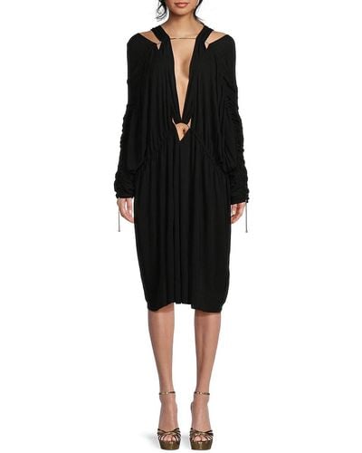 Lanvin Ruched Plunging High Low Dress - Black
