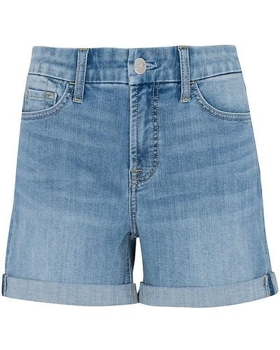 Jen7 Mid Rise Rolled Denim Shorts - Blue