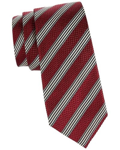 Canali Striped Silk Jacquard Tie - Red