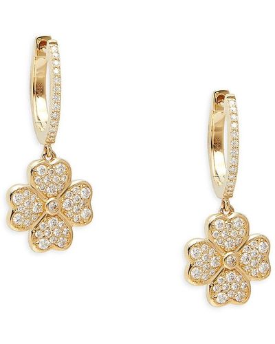 Saks Fifth Avenue Saks Fifth Avenue 14k Yellow Gold & Diamond Clover Huggie Hoop Earrings - Metallic