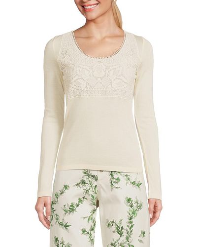 Giambattista Valli Lace Cashmere & Silk Sweater - White