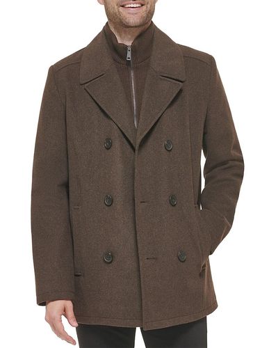 Kenneth Cole Double Breasted Bib Peacoat - Brown