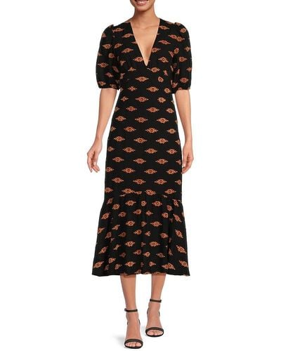 RHODE Ester Ikat Midi A-line Dress - Black