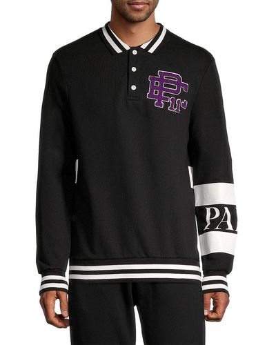 ELEVEN PARIS Contrast Trim Logo Polo Sweatshirt - Black