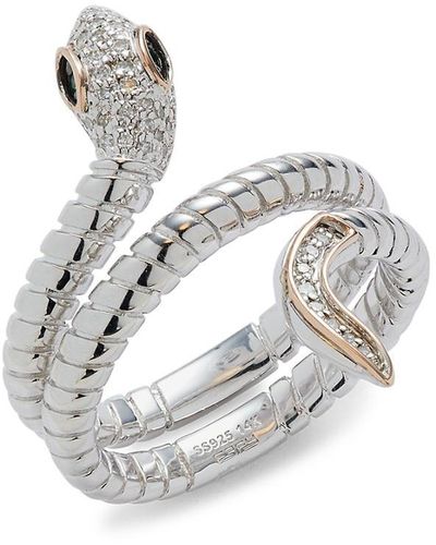 Effy 14k Rose Gold, Sterling Silver, Tsavorite & Diamond Snake Ring/size 7 - White