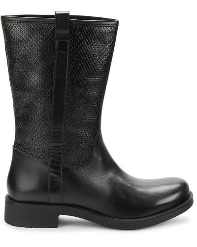 Geox Drawelleh Snakeskin Embossed Leather Boots - Black