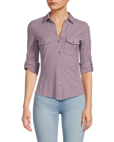 James Perse Roll Tab Button Up Shirt - Purple