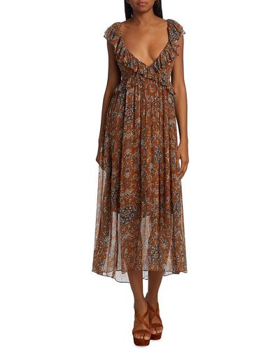 Hannah Artwear Dara Floral Ruffle Midi-dress - Brown