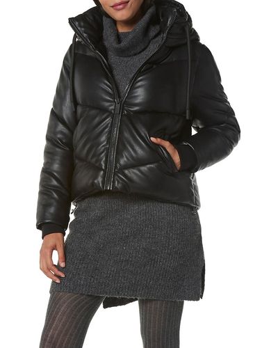 Marc New York Faux Leather Puffer Hooded Jacket - Black