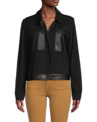 Calvin Klein Faux Leather Trim Zip Up Jacket - Black