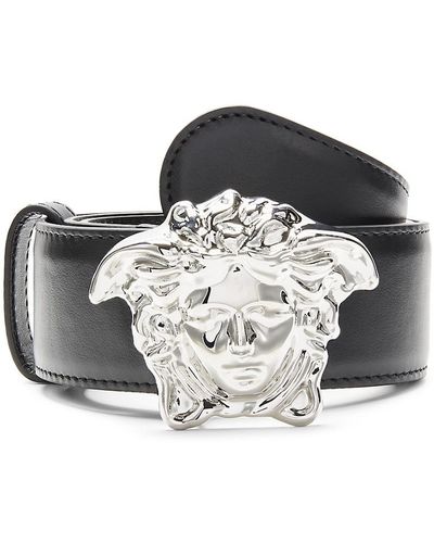 Versace Medusa Slide Buckle Leather Belt - Black