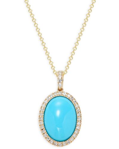 Effy 14k Yellow Gold, Turquoise & Diamond Oval Pendant Necklace - Blue