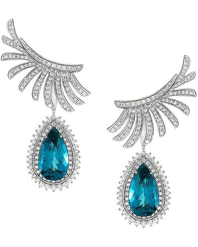 Hueb 18k White Gold, Topaz & Diamond Teardrop Earrings - Blue