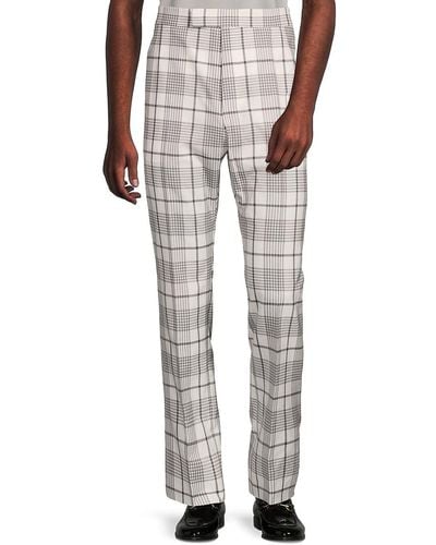 Thom Browne Plaid Flat Front Wool Trousers - White