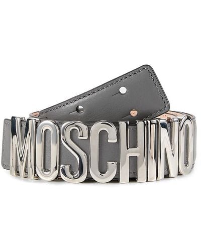 Moschino Logo Buckle Nappa Leather Belt - Grey