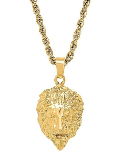 Anthony Jacobs Lions Head 18K Plated Stainless Steel Pendant - Metallic