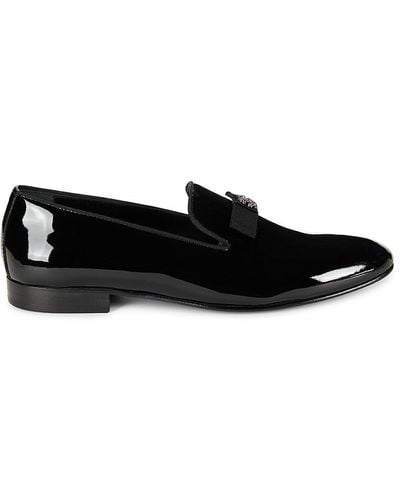 Roberto Cavalli Patent Leather Bow Smoking Slippers - Black