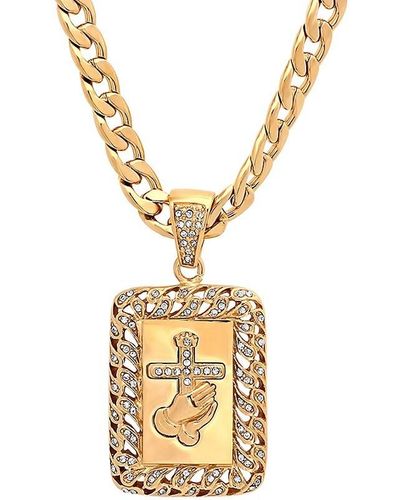 Anthony Jacobs 18k Goldplated Stainless Steel & Simulated Diamond Prayer Hands & Cross Pendant - Metallic