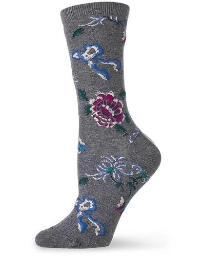 Natori Woodland Floral Crew Socks - Gray