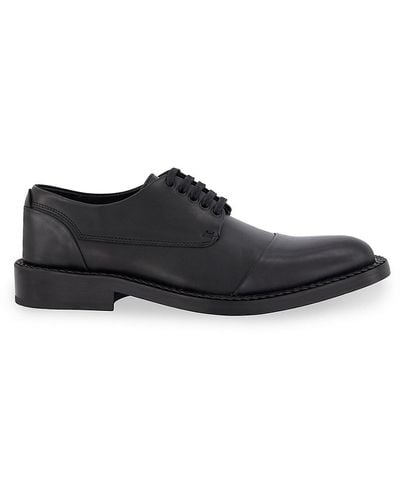 Karl Lagerfeld Label Cap Toe Leather Derby Shoes - Black