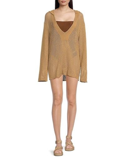 WeWoreWhat Hooded Crochet Mini Cover Up Dress - Natural