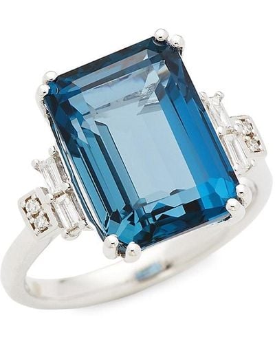 Effy 14k White Gold, London Blue Topaz & Diamond Ring/size 7