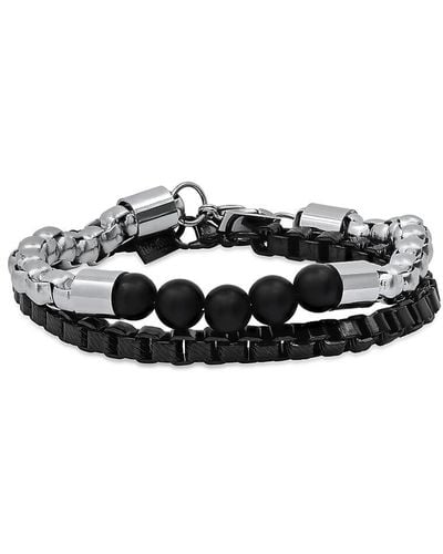 Hickey Freeman 2-piece Stainless Steel & Lava Beaded Bracelet Set - Black