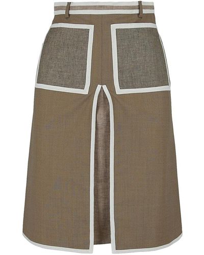 Burberry Contrast Trim Wool & Cashmere A Line Skirt - Grey